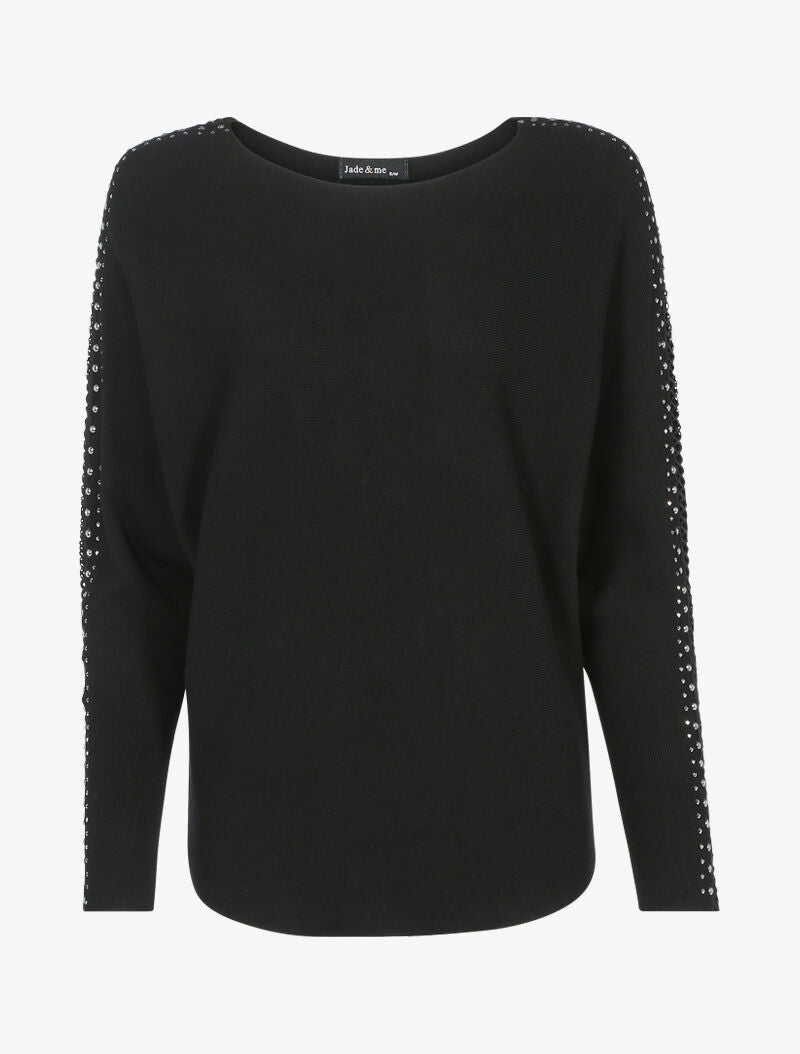 Pull doux à manches ajourées et cloutées - noir - 1