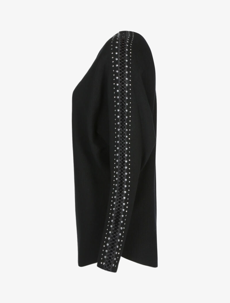 Pull doux à manches ajourées et cloutées - noir - 3