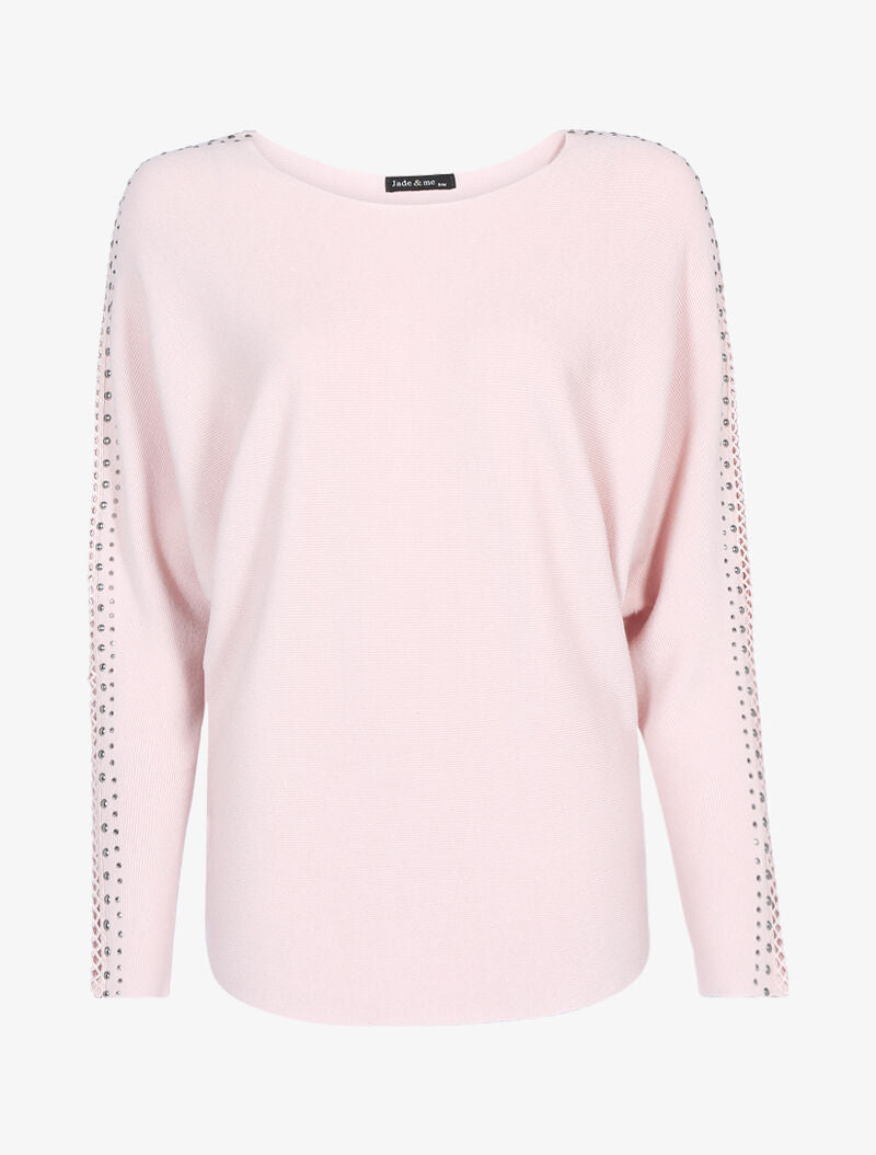 Pull doux à manches ajourées et cloutées - rose orange - 4