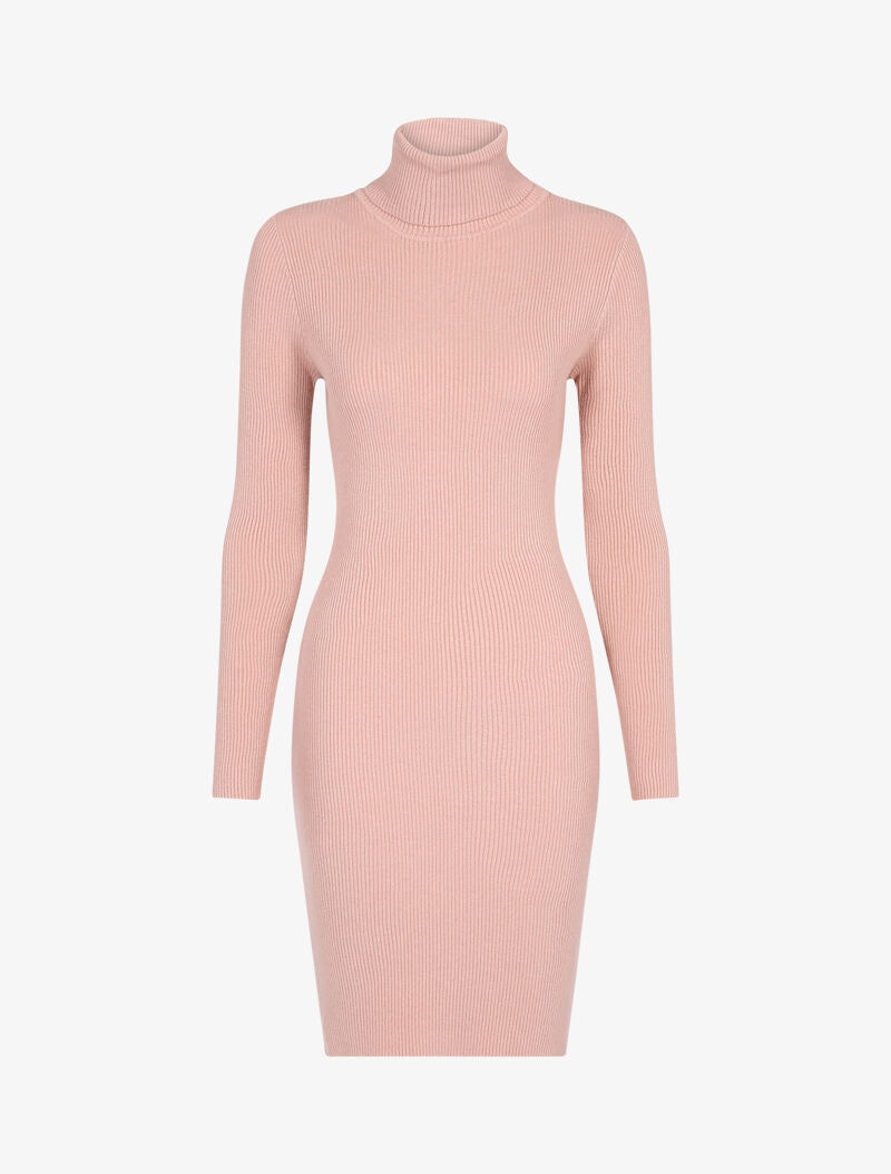 Robe-pull côtelée à col roulé - rose - 3