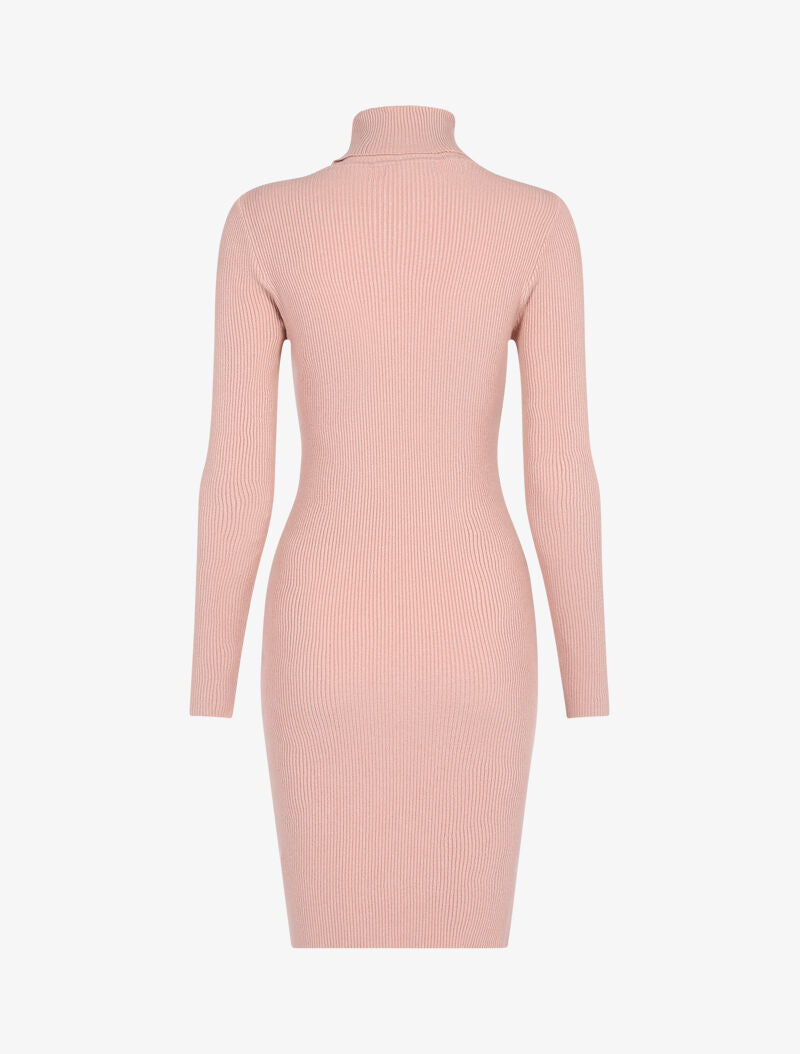 Robe-pull côtelée à col roulé - rose - 2