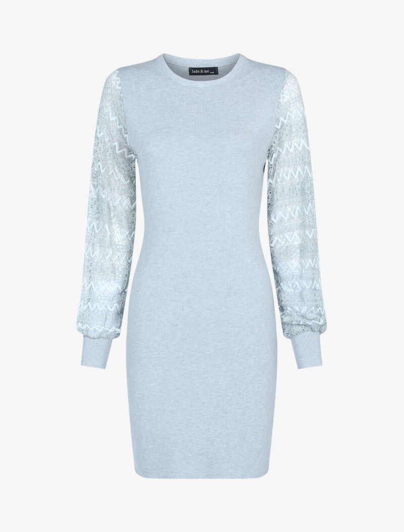 Robe-pull à manches en dentelle - gris - 3
