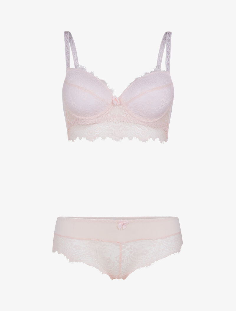 Ensemble bustier en dentelle - rose orange - 1