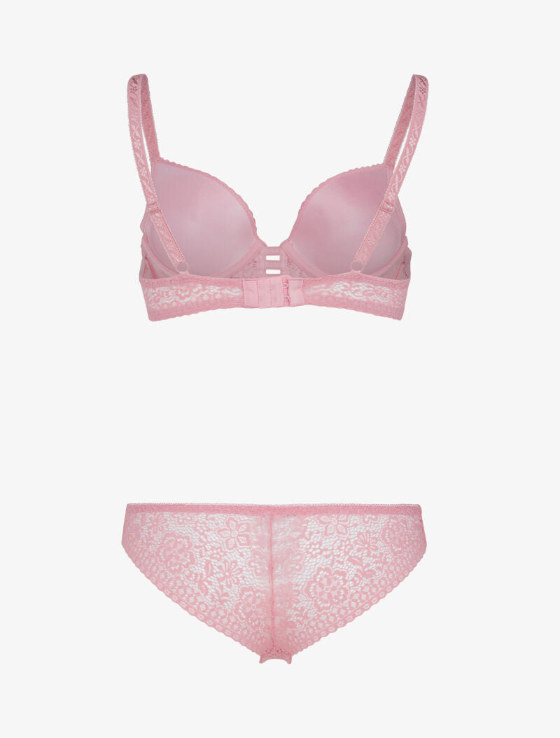Ensemble bustier en dentelle et détails élastiqués - rose - 2