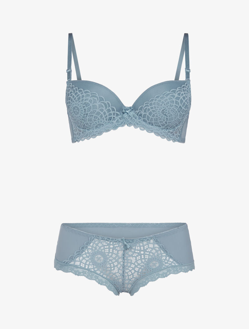 Ensemble en dentelle et résille - bleu - 3