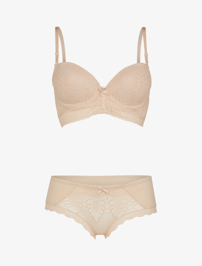 Ensemble à fleurs brodées - beige - 1