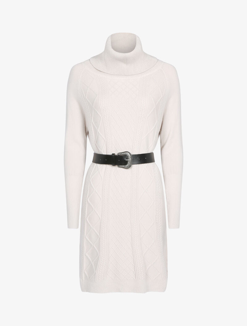Robe pull à manches bishop et détails géométriques - beige - 1