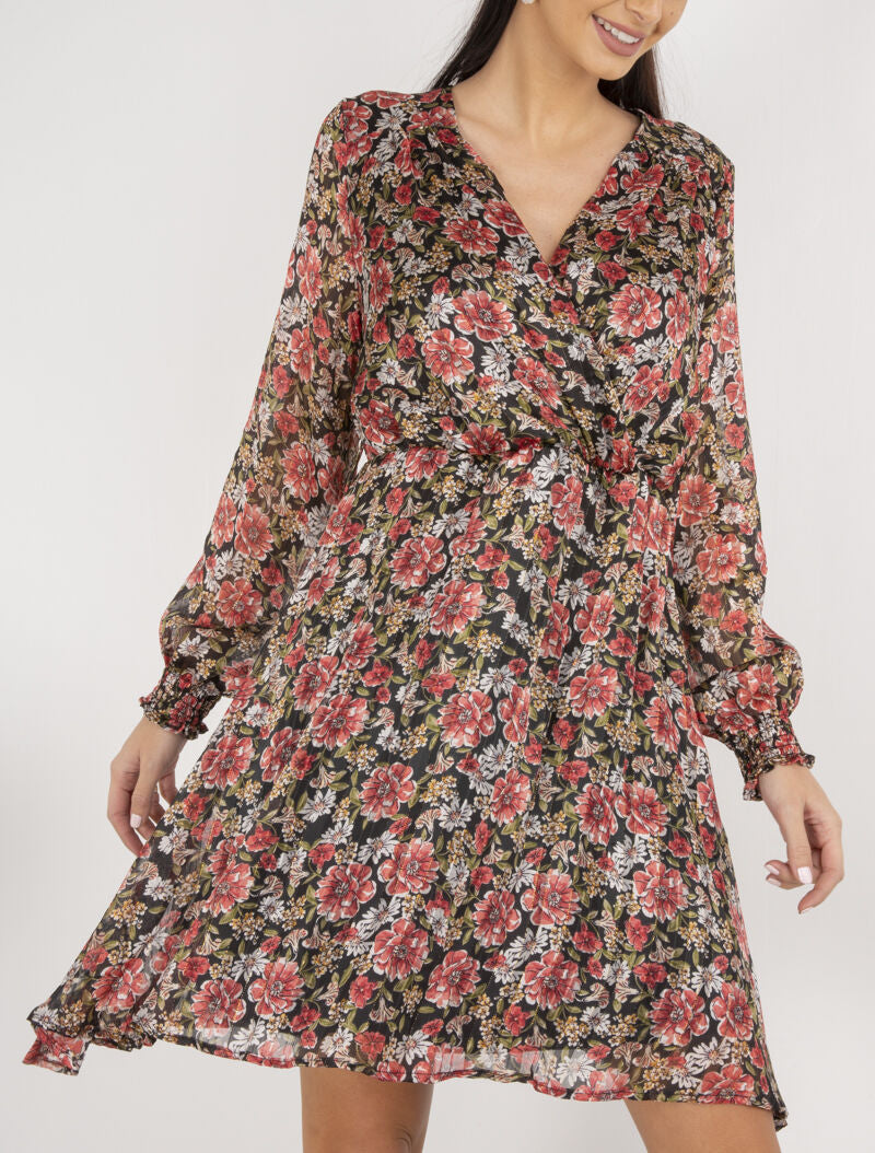 Robe à rayures irisées et fleurs - noir - 1