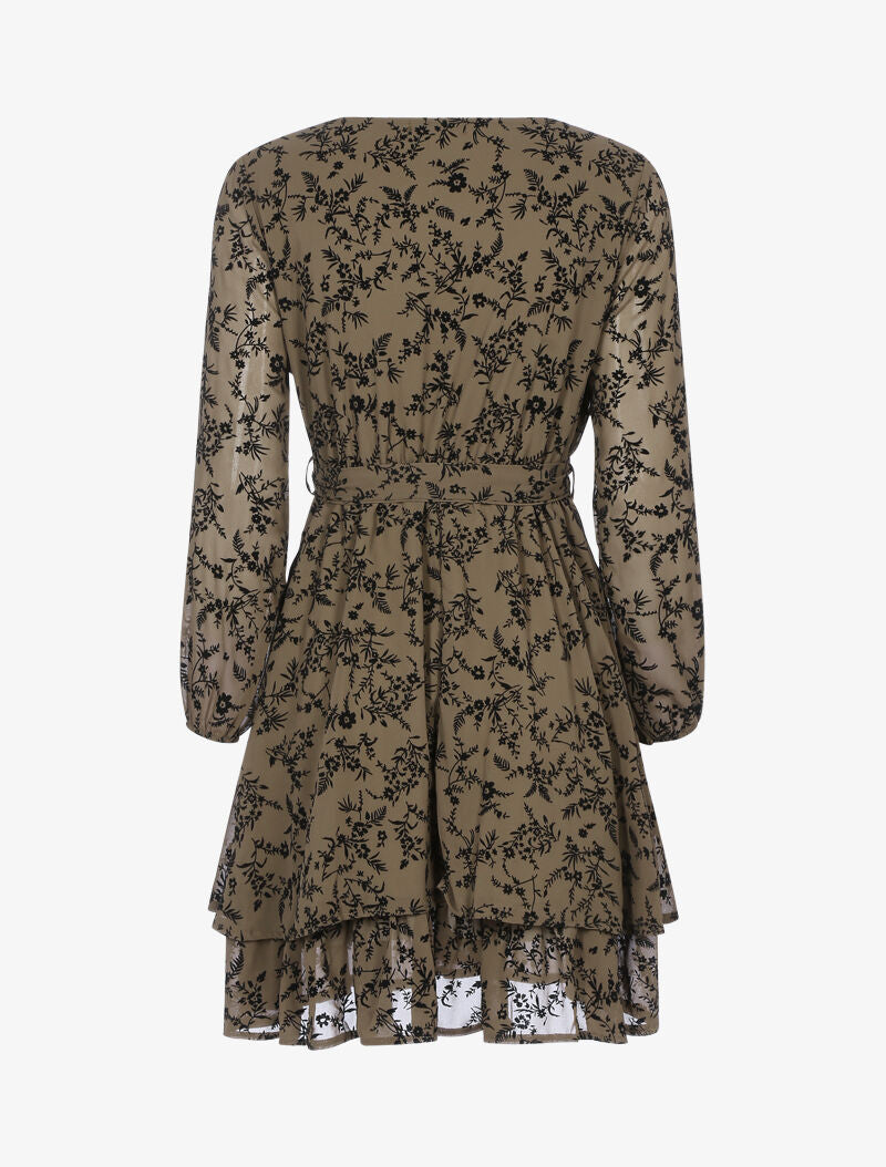 Robe patineuse effet velours fleurie - taupe - 2
