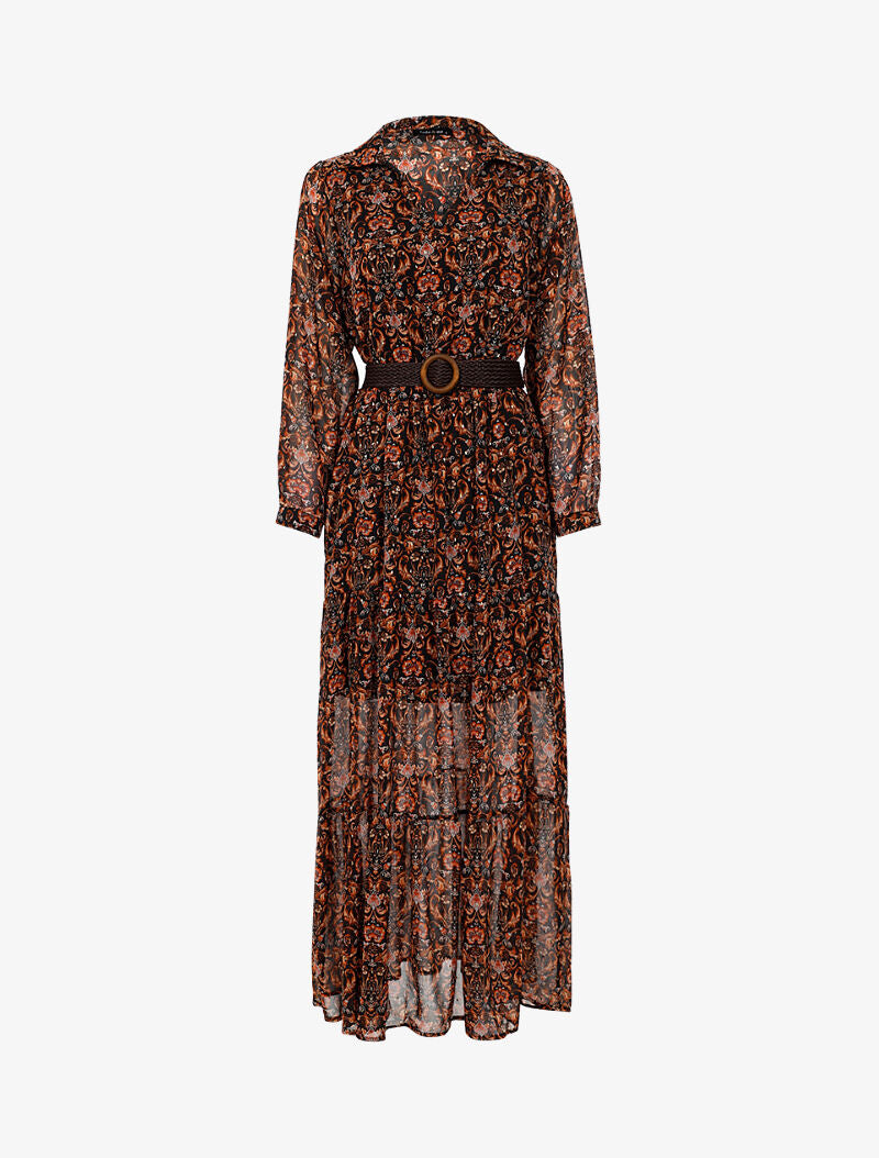 Robe longue légère à basque imprimé baroque - noir - 2