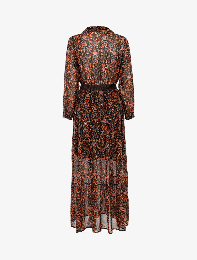 Robe longue légère à basque imprimé baroque - noir - 3