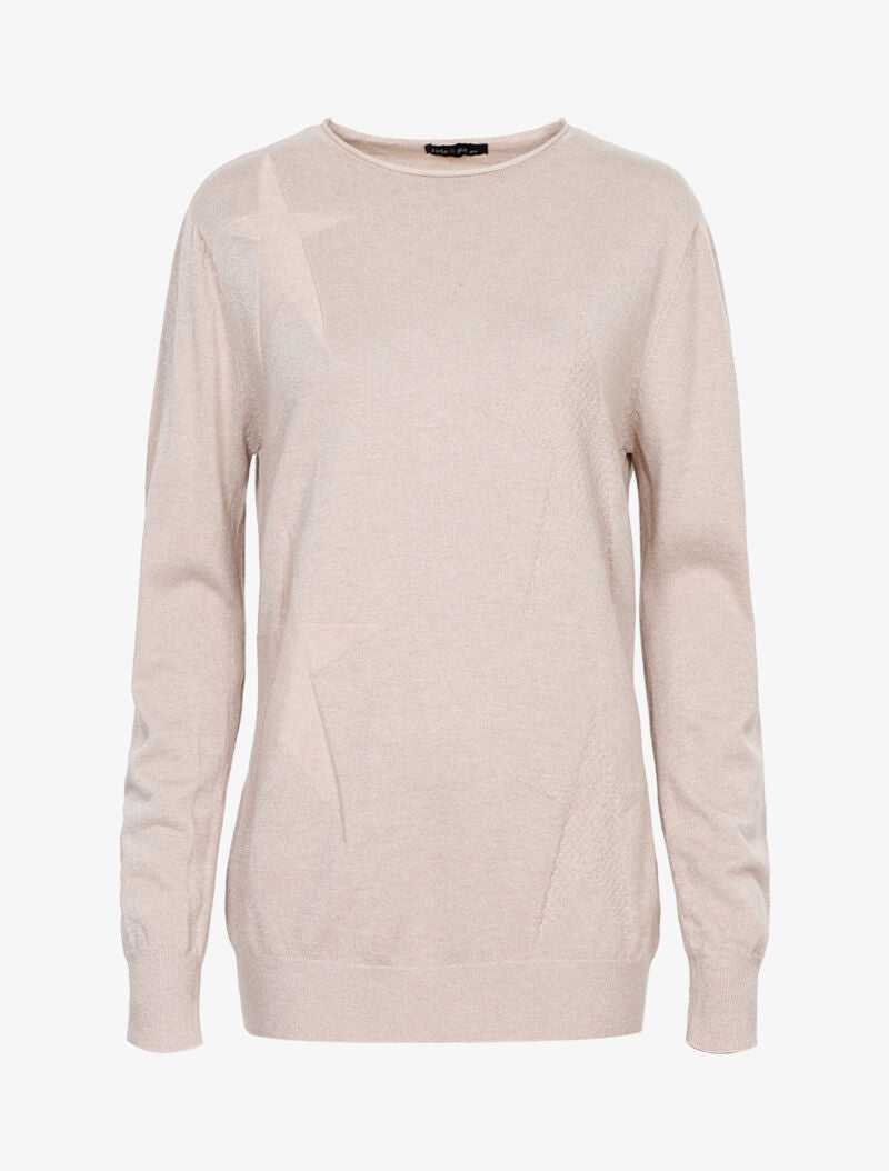Pull long pailleté étoilé - beige - 1