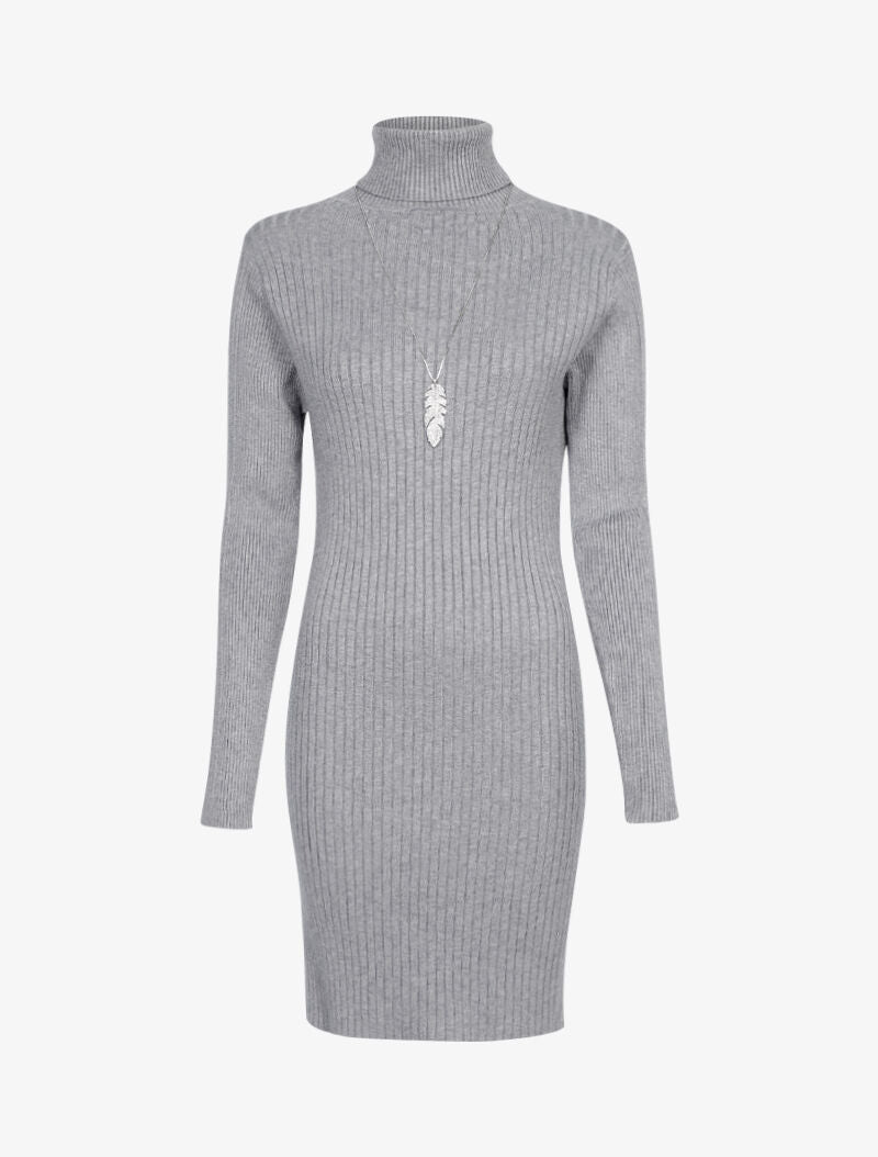 Robe-pull côtelée à bord fendu - gris chiné - 3