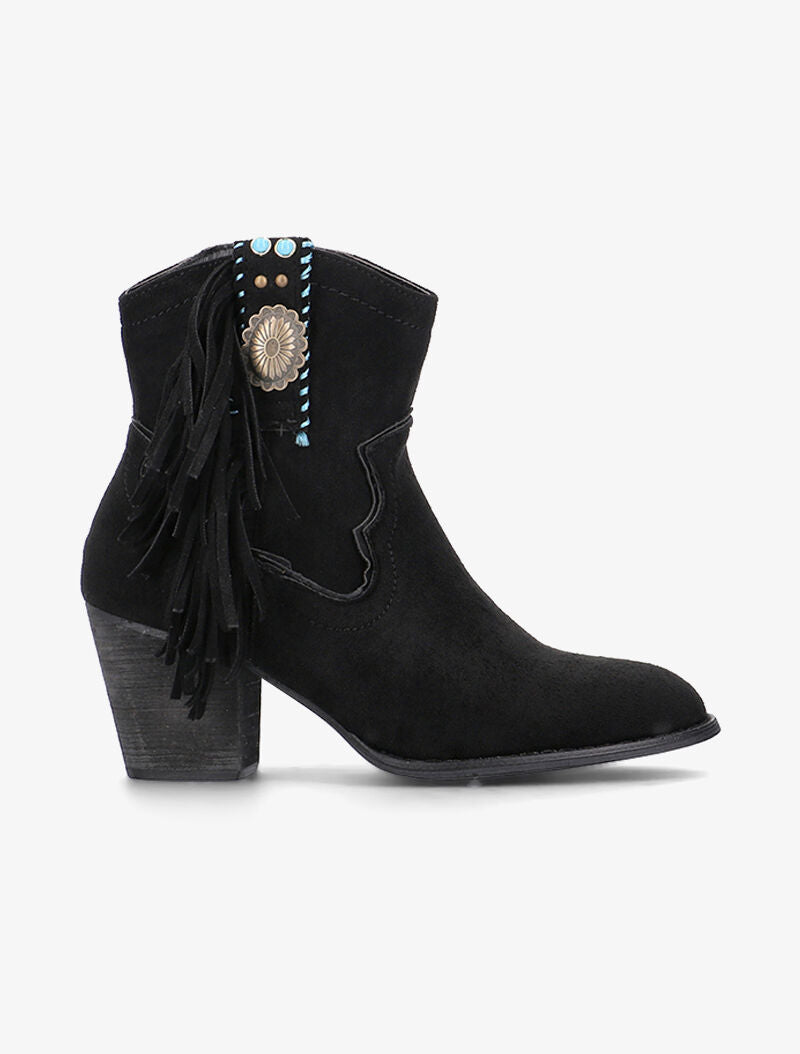 Bottines suédine ornées et à franges - noir - 1