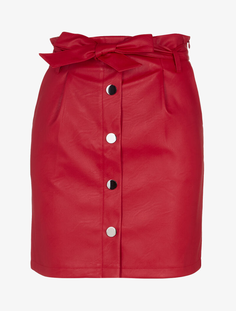 Jupe en simili à boutons argentés - rouge - 3