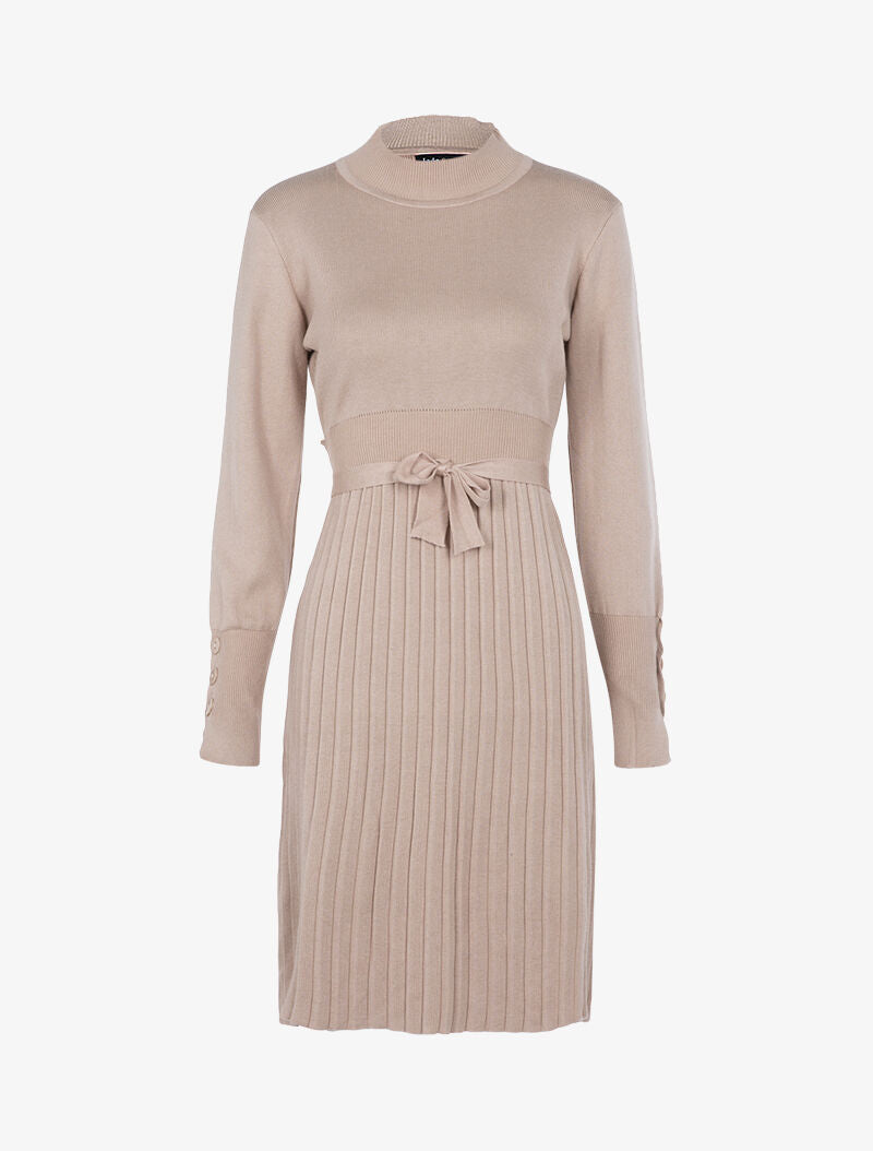 Robe gaufrée à manches bishop - beige rosé - 3