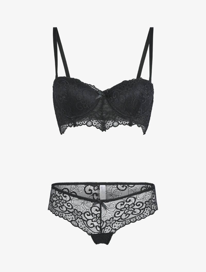 Ensemble à dentelle à fleurs et arabesques - noir - 1