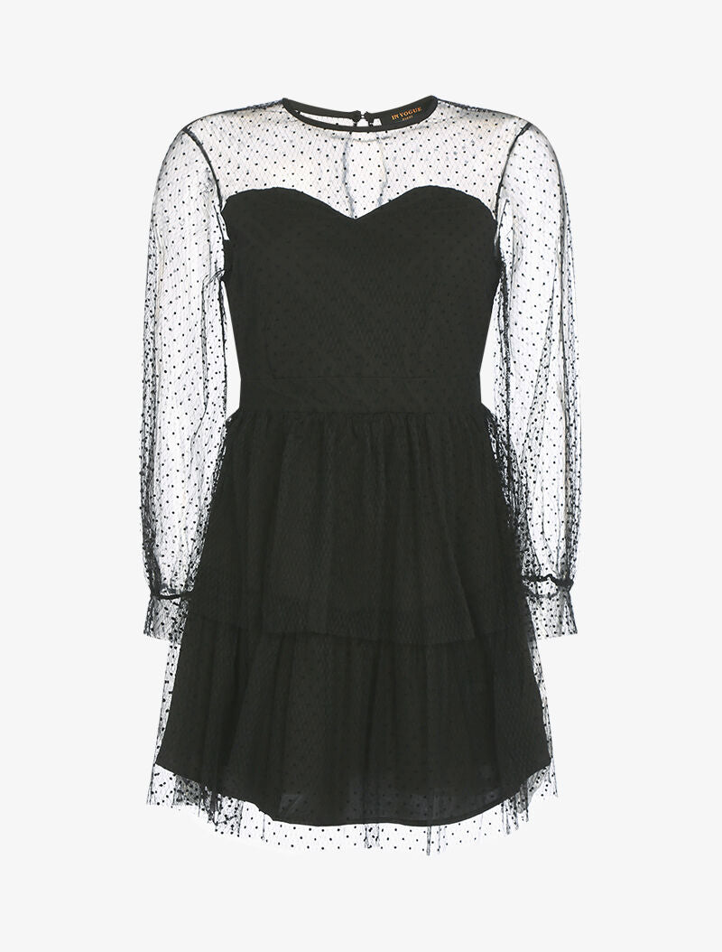 Robe patineuse en tulle à pois - noir - 1
