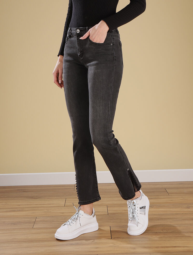 Jean flare empiécé dentelle - anthracite - 6