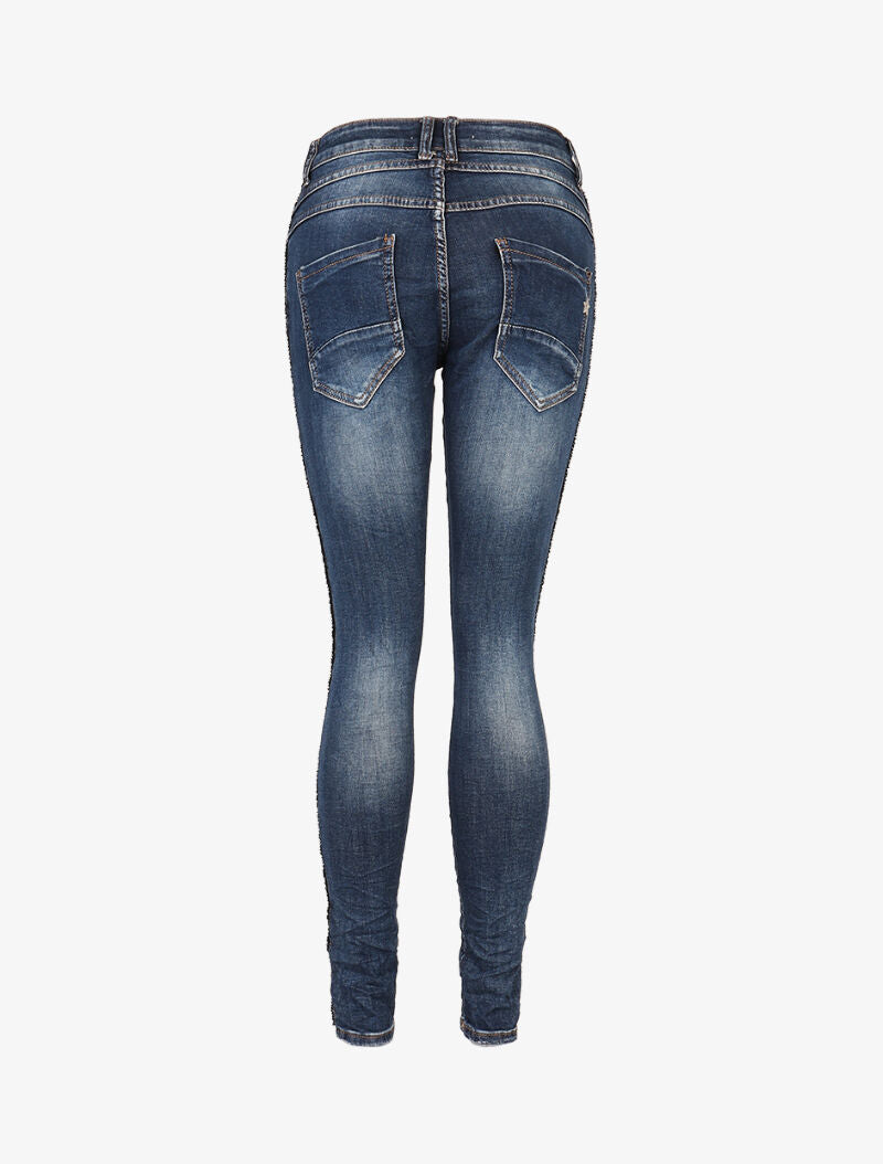 Jean à liseré de perles - denim foncé - 4