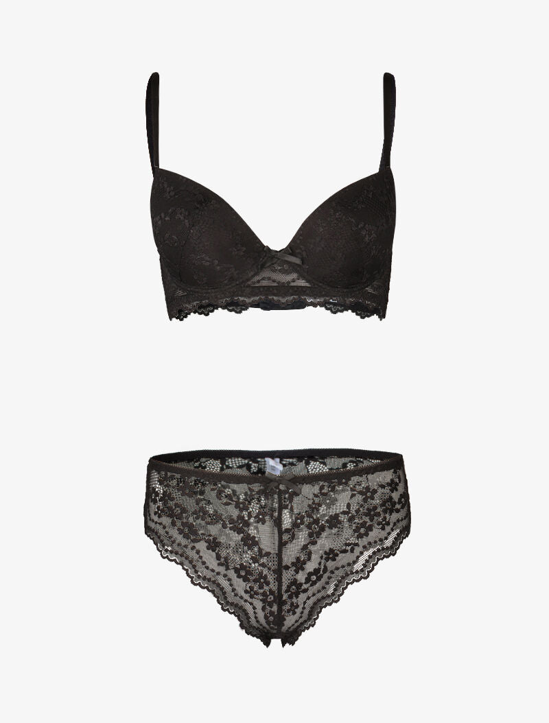Ensemble push up en dentelle fleurie - noir - 3
