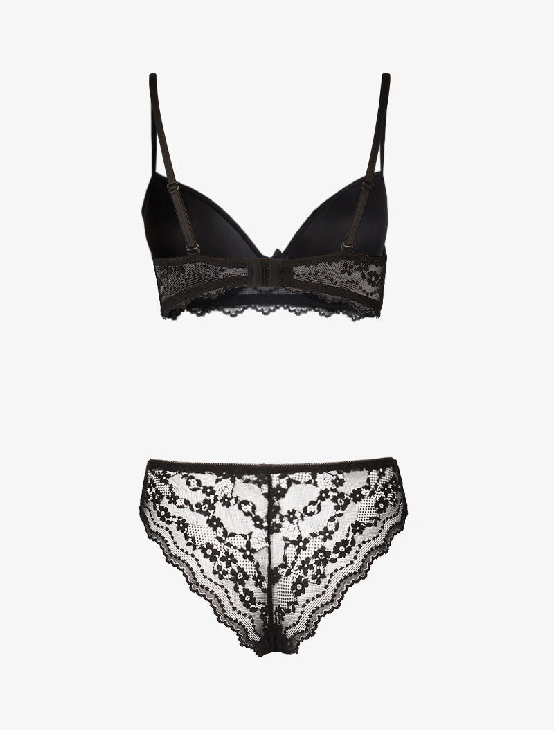 Ensemble push up en dentelle fleurie - noir - 2
