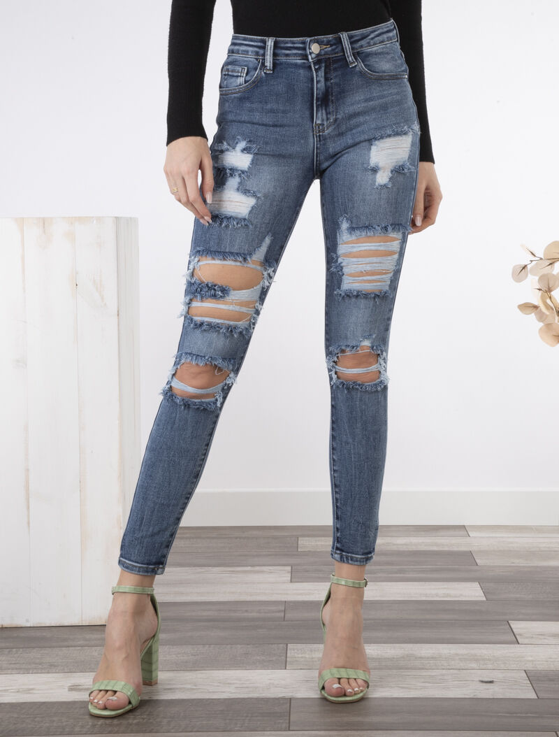 Jean skinny déchiré - bleu denim - 1