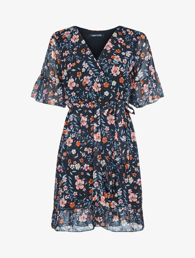 Robe fleurie effet portefeuille - noir - 3