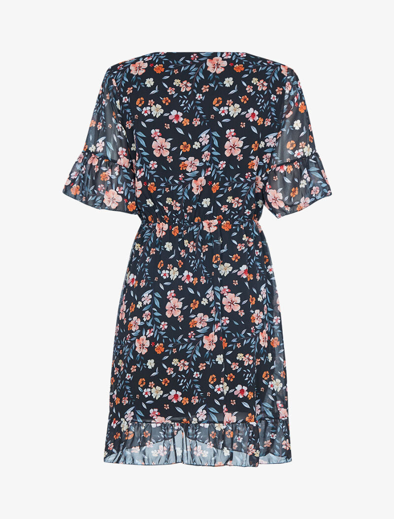 Robe fleurie effet portefeuille - noir - 2