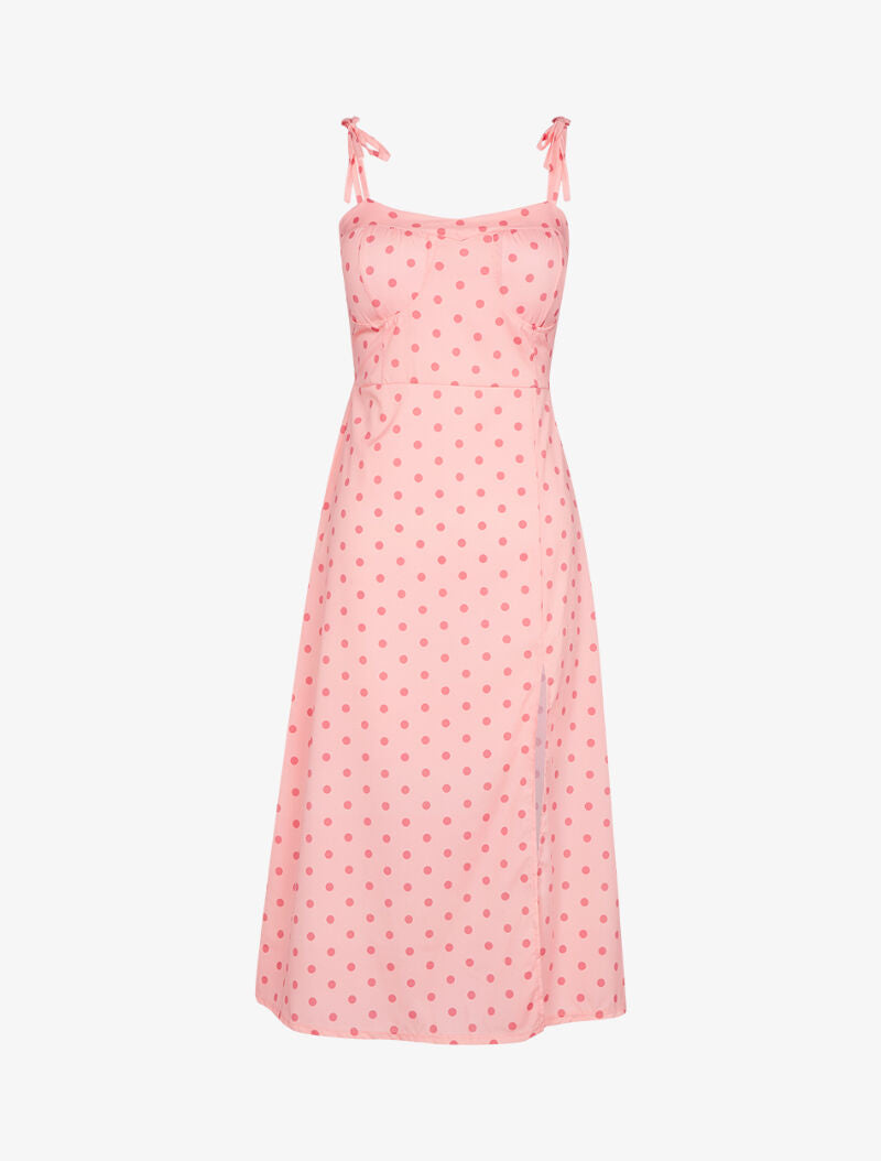 Robe fendue à pois - rose - 1