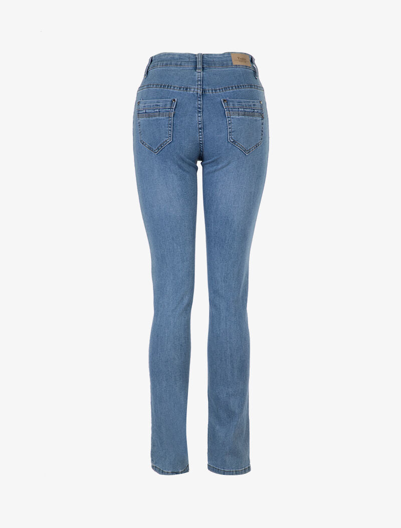 Jean droit à poches arrière stylisées - bleu denim - 2