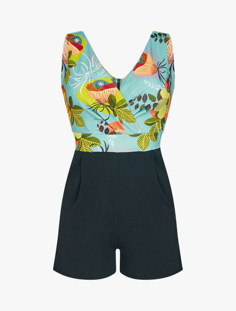 Combishort à buste imprimé floral - turquoise - 4
