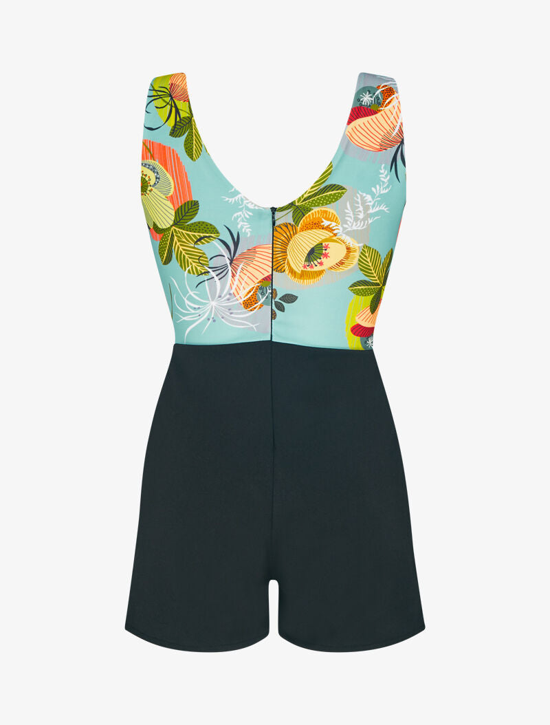 Combishort à buste imprimé floral - turquoise - 2