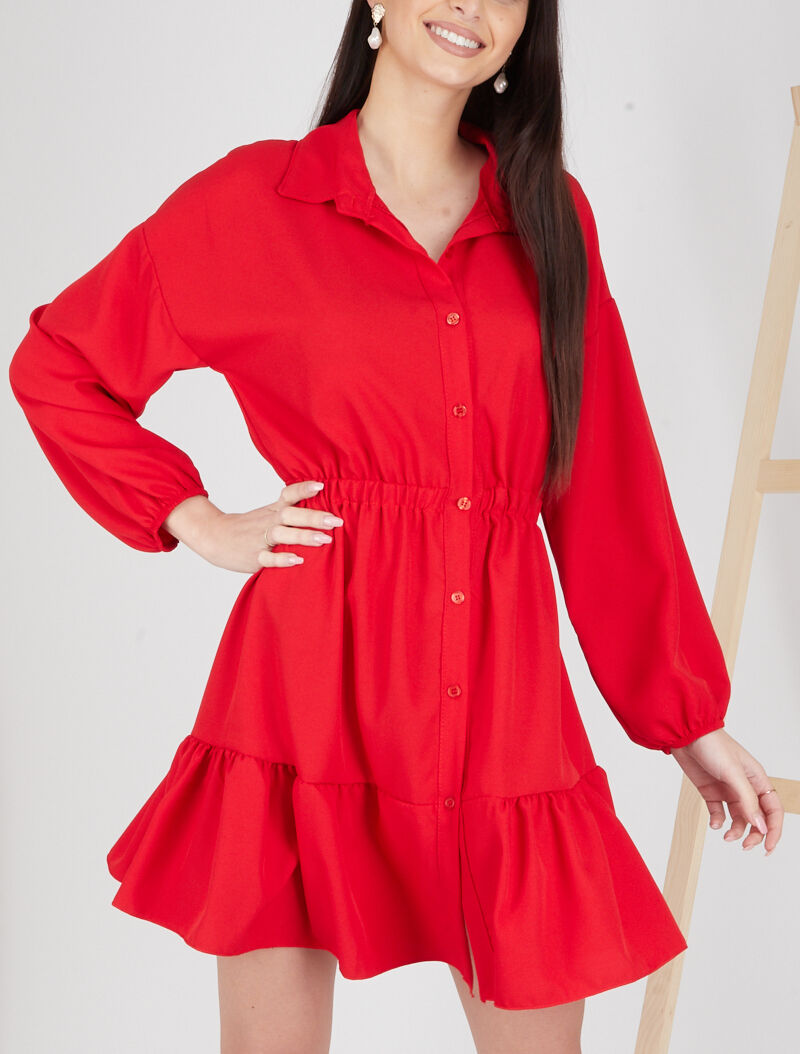 Robe patineuse boutonnée - rouge - 4