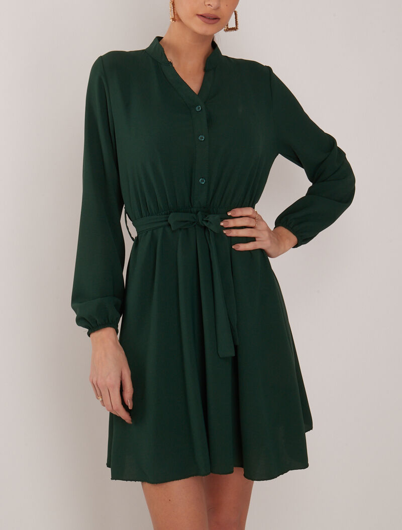 Robe patineuse à col mao - vert foncé - 4