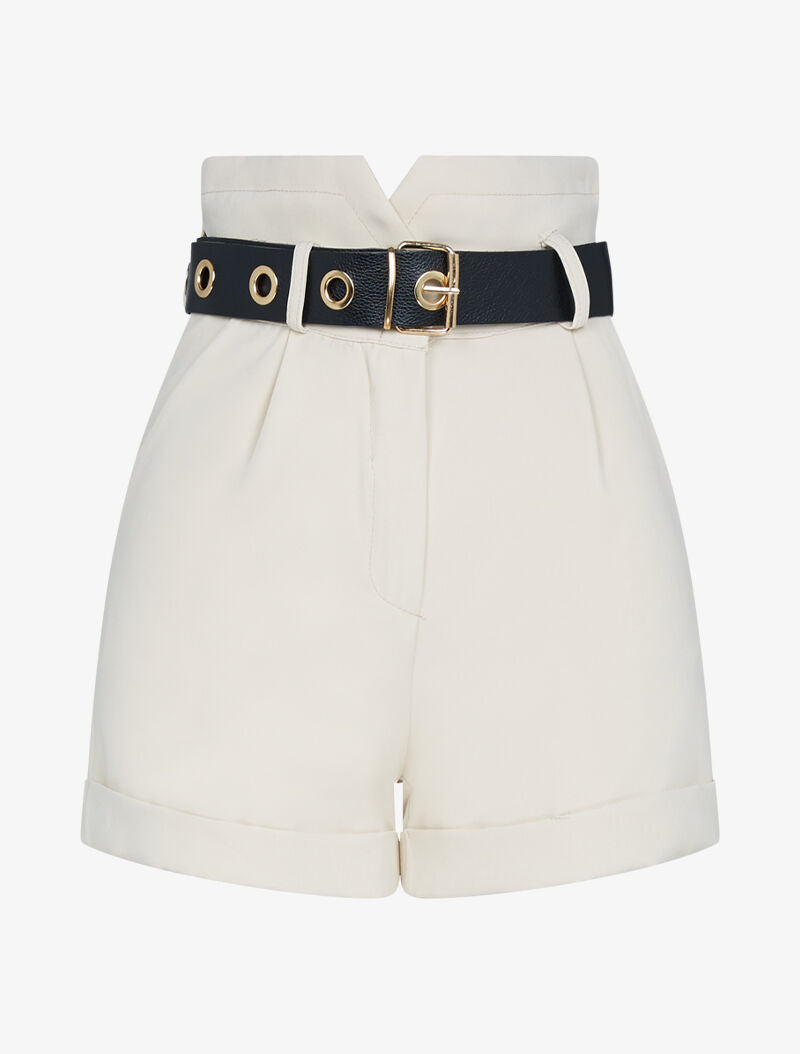 Short taille haute ceinturé - beige - 2