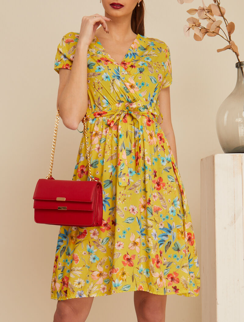 Robe patineuse à imprimé floral - jaune - 1