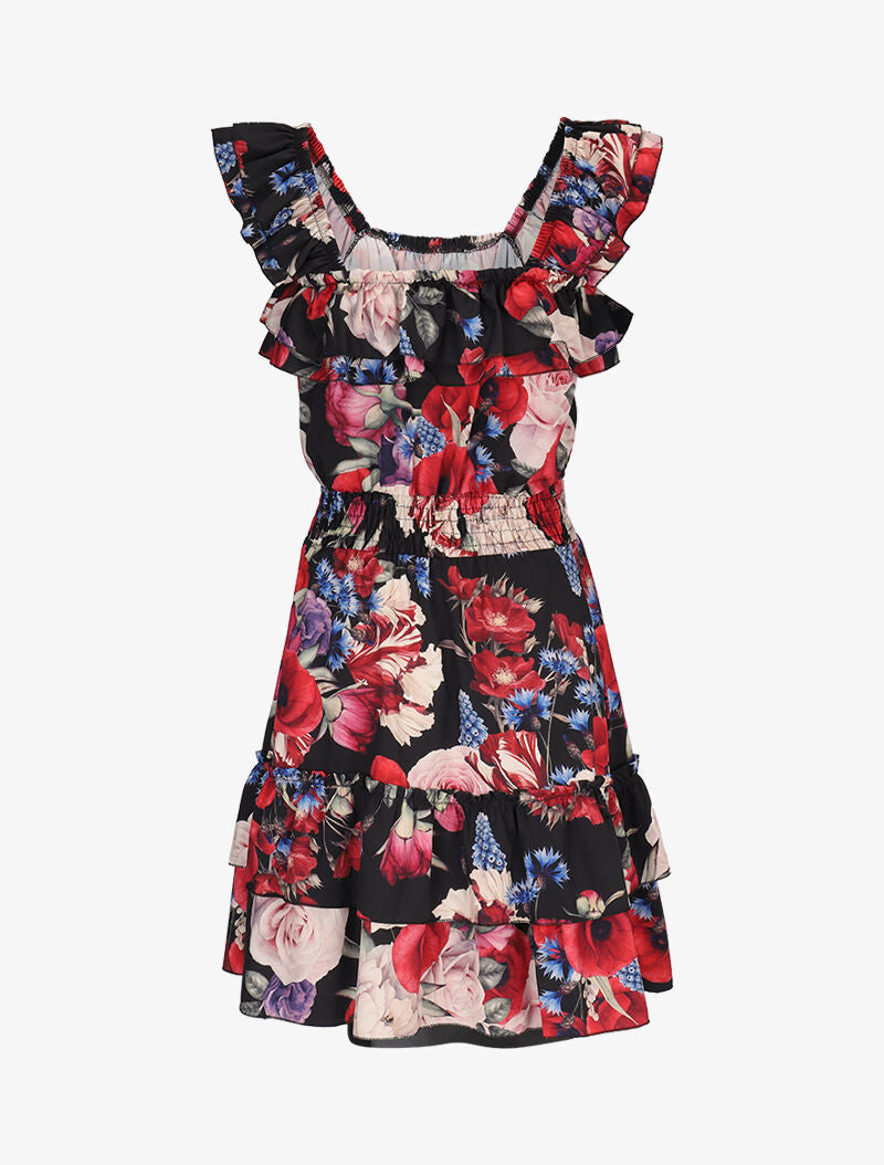 Robe fleurie à bretelles volantées - noir - 2