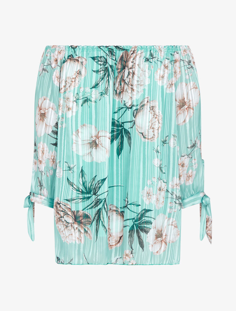Top à imprimé floral et rayures irisées - vert d&