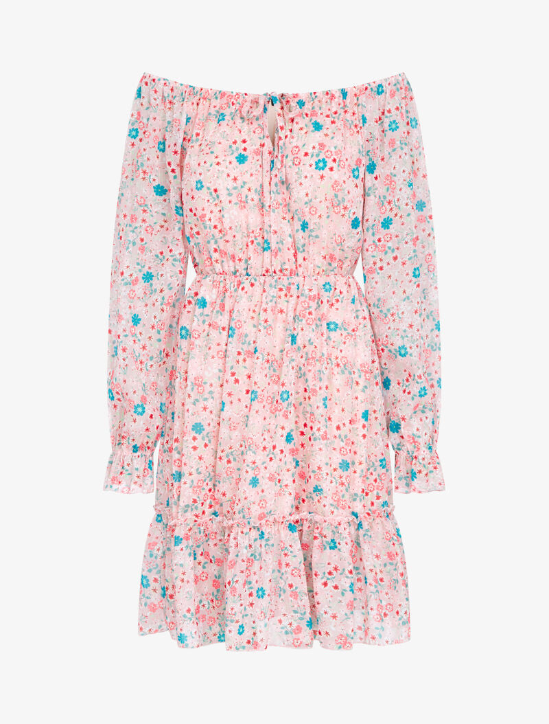Robe fleurie à col bardot - rose - 1
