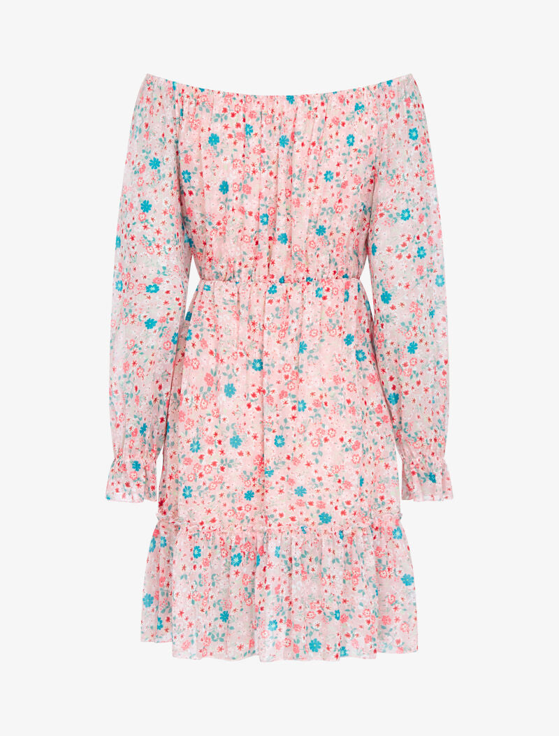 Robe fleurie à col bardot - rose - 3