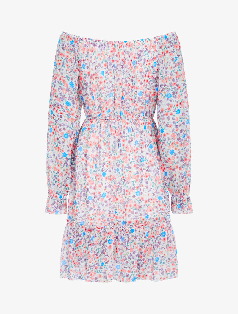 Robe fleurie à col bardot - ecru - 2