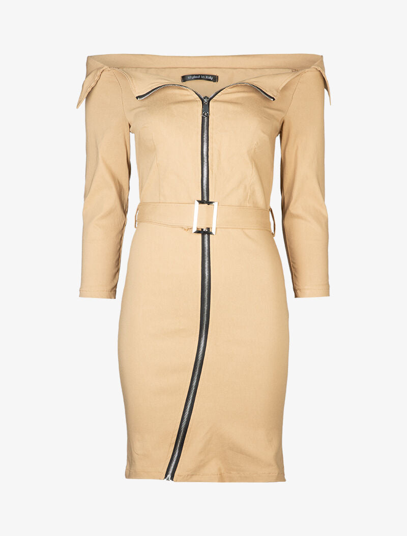 Robe fourreau zippée - camel - 1