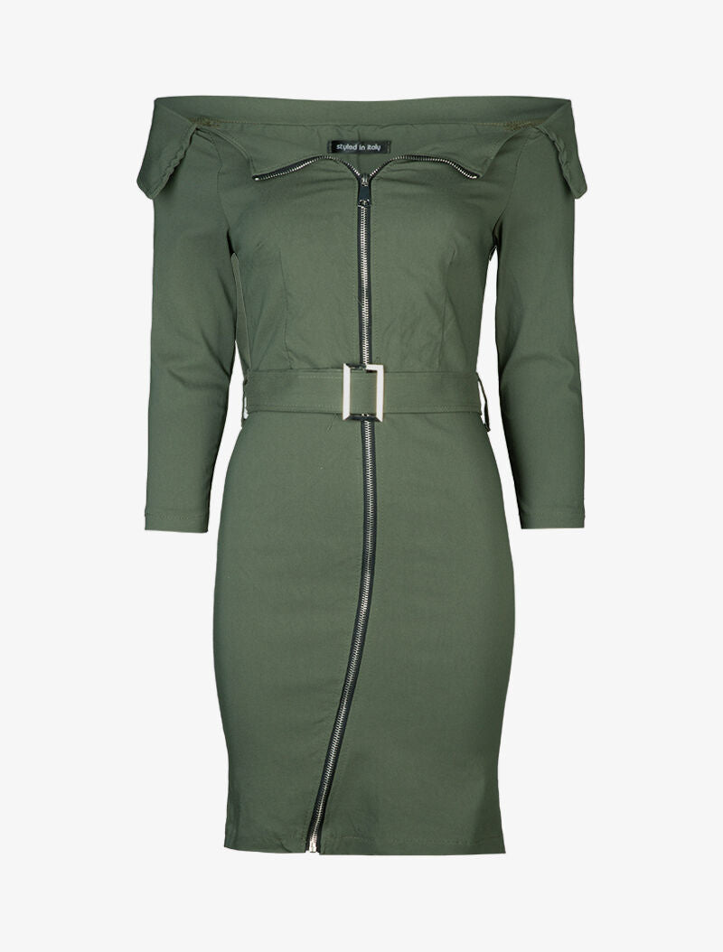 Robe fourreau zippée - kaki - 1