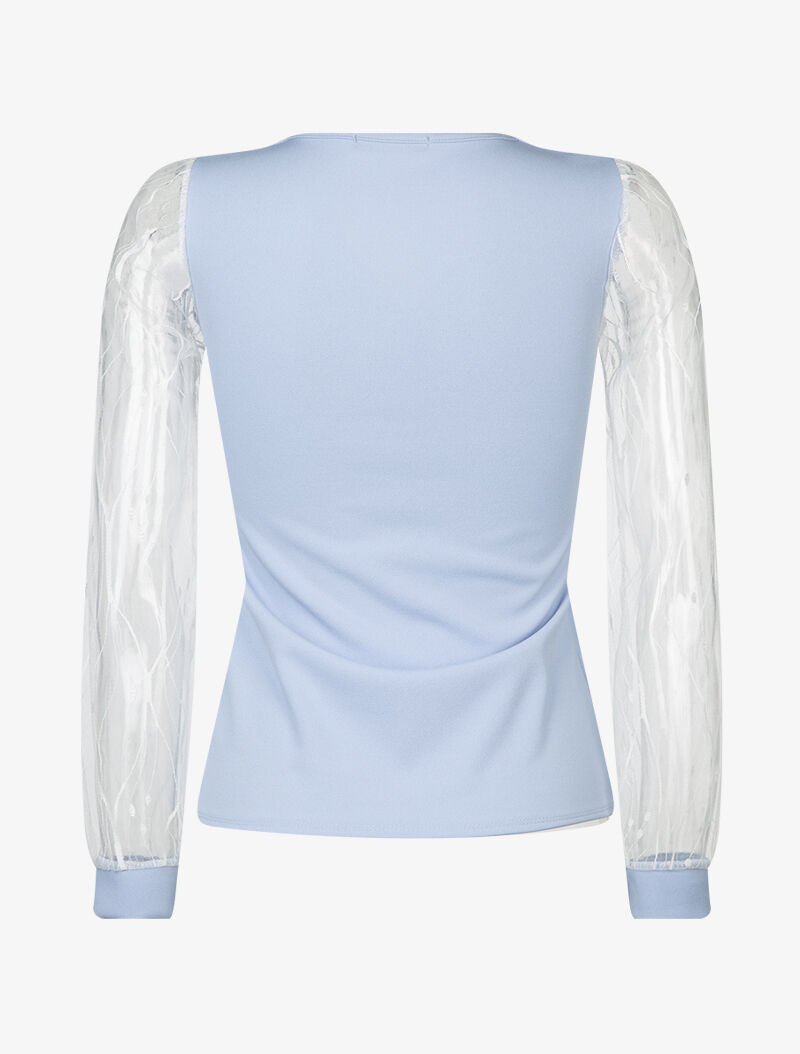 Top uni à manches en tulle - bleu ciel - 2