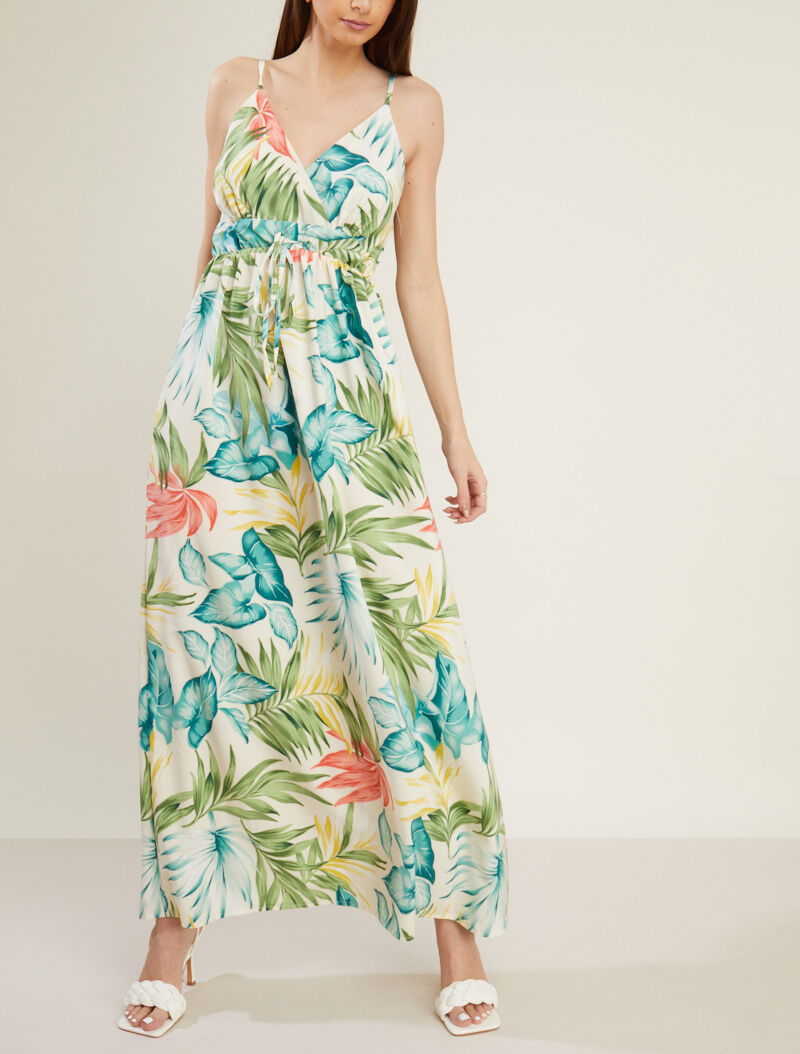 Robe longue fluide à imprimé estivale - ecru - 1