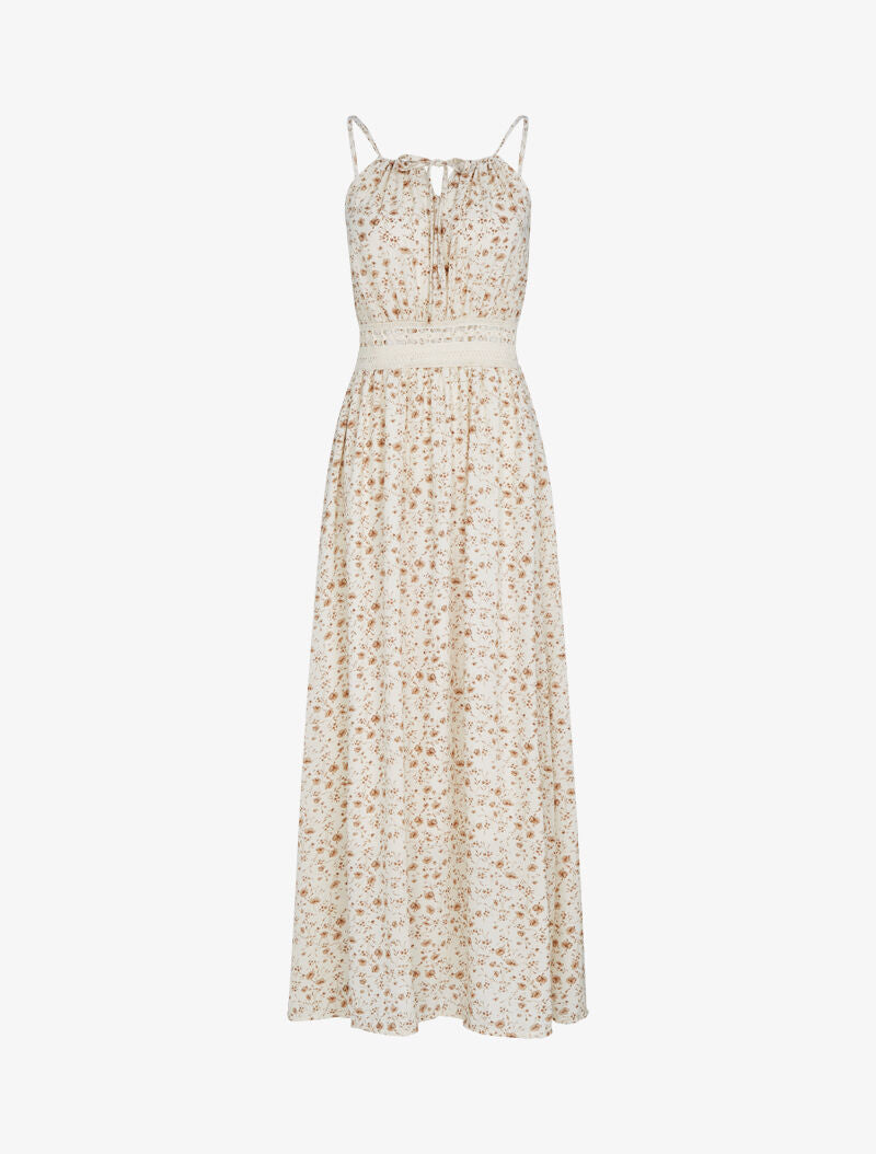 Robe à imprimé floral et crochet - beige - 1