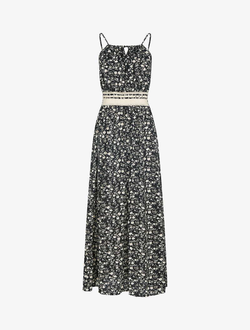 Robe à imprimé floral et crochet - noir - 3