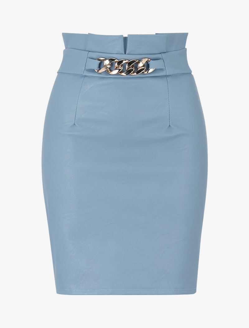 Jupe simili à détail chaîne - bleu ciel - 3