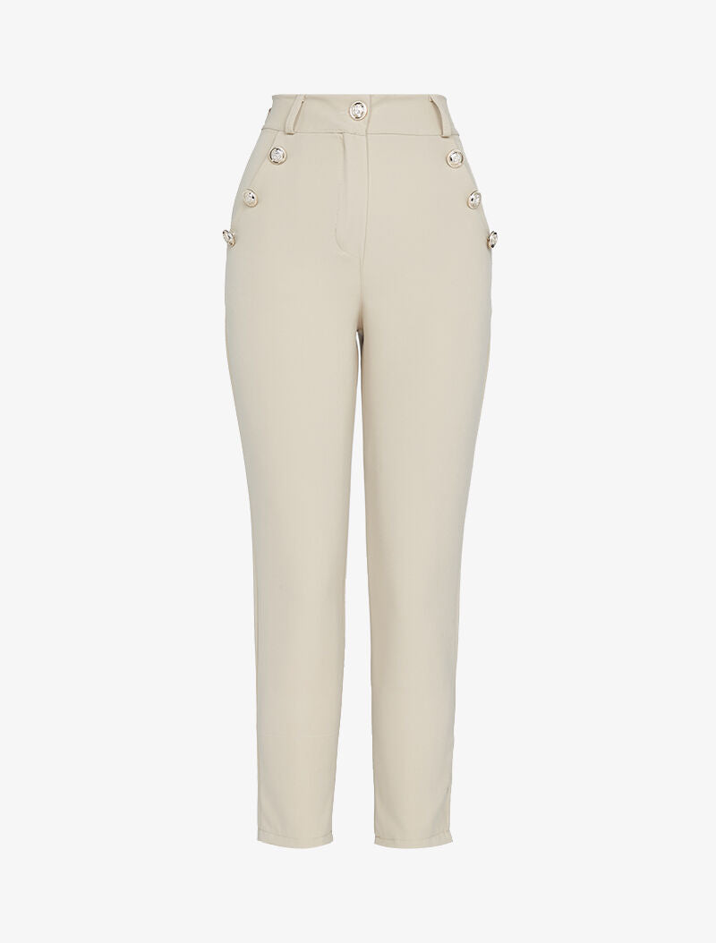 Pantalon 7/8 à boutons décoratifs - beige